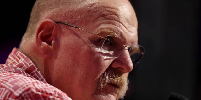 Head coach Andy Reid of the Kansas City Chiefs speaks to the media during Super Bowl LVII Opening Night presented by Fast Twitch at Footprint Center on February 06, 2023, in Phoenix, Arizona.