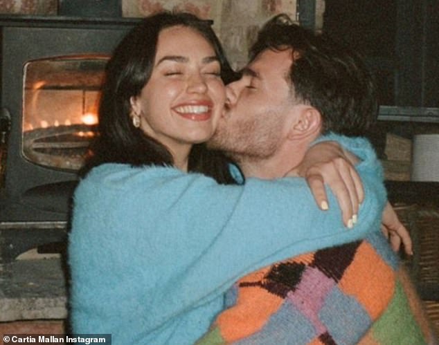 Same pose, different time: The photo the Aussie posted to Instagram back in February as Chilwell planted a kiss on her cheek