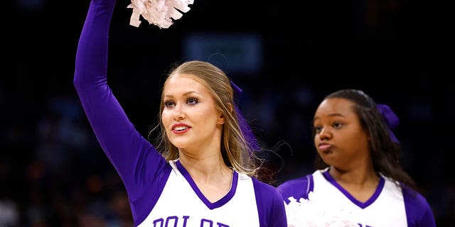 Cheerleaders of the Furman Paladins perform during the second half against the San Diego State Aztecs in the second round of the NCAA Men's Basketball Tournament at Amway Center on March 18, 2023 in Orlando, Florida.
