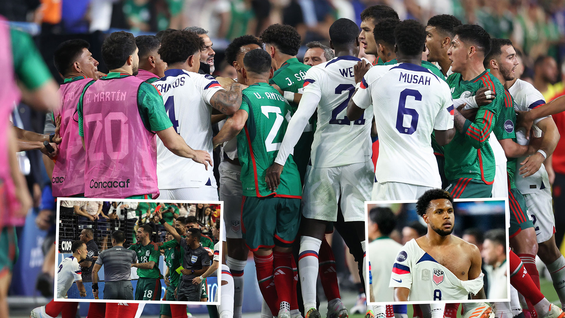 USA vs Mexico CHAOS as four are sent off and match stopped due to sick
