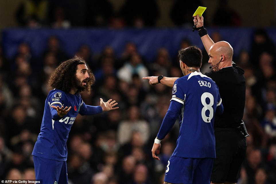 Marc Cucurella was shown a yellow card after tangling with Haaland, who moved in front of him inside the penalty area